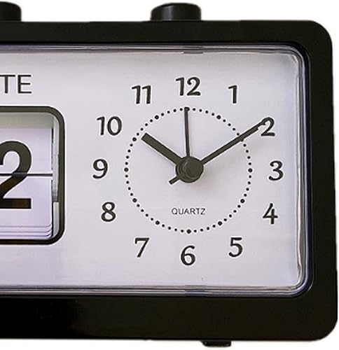 Miniatura 6 de Fdit Calendario de salto manual despertador, calendario manual reloj mesa estable para oficina (negro)