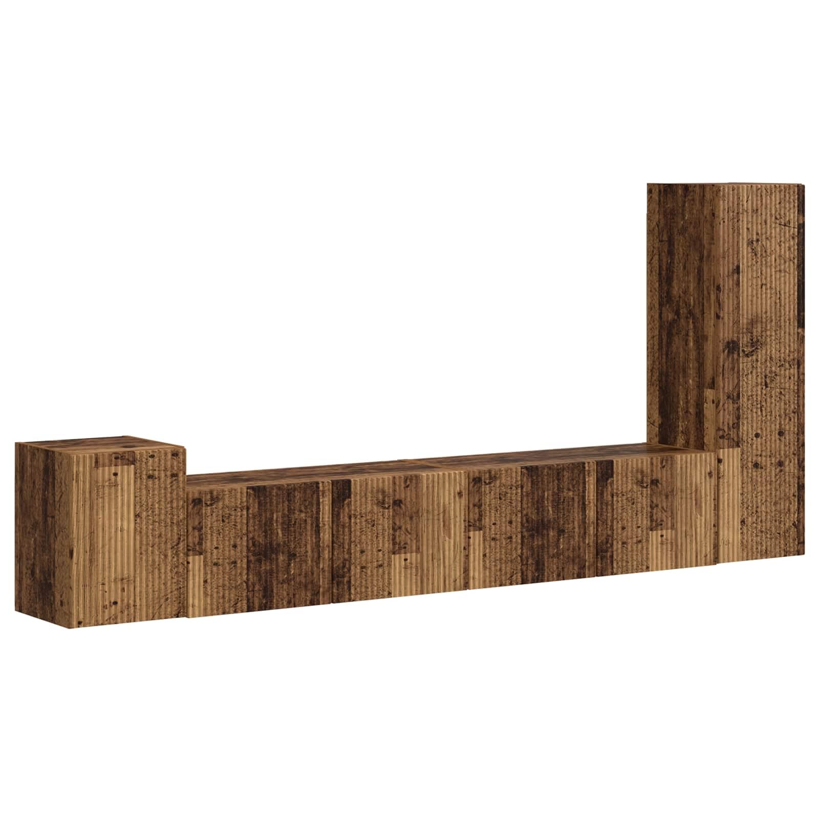 TV-Schrankset Wandmontiert 3-teilig, Altholz Holzwerkstoff, Modernes Media Center für Wohnzimmer, Schlafzimmer, 30x31x100 cm