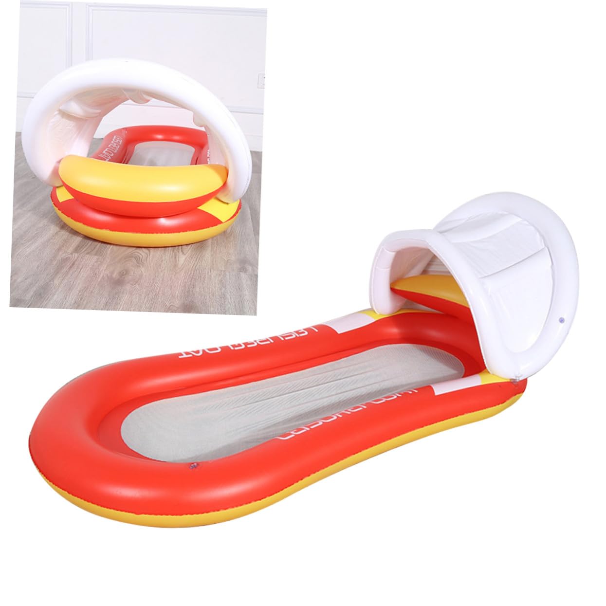 Aufblasbare Wasserhängematte Orange aus PVC mit Sonnensegel