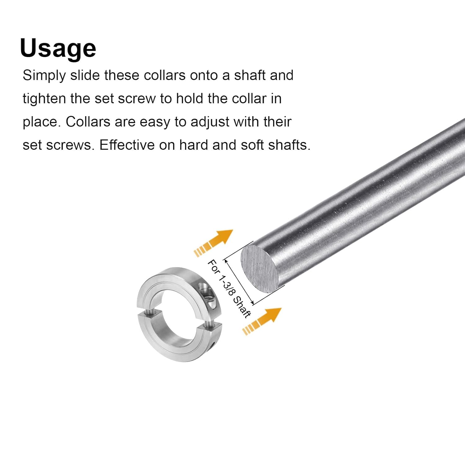 uxcell 4pcs Double Split Clamp-On Shaft Collar for 1-3/8" Shaft, Two-Piece Clamping Collar, 2-1/4" OD, 9/16" Thick, 304 Stainless Steel Axle Collar Clamp, Set Screw Style