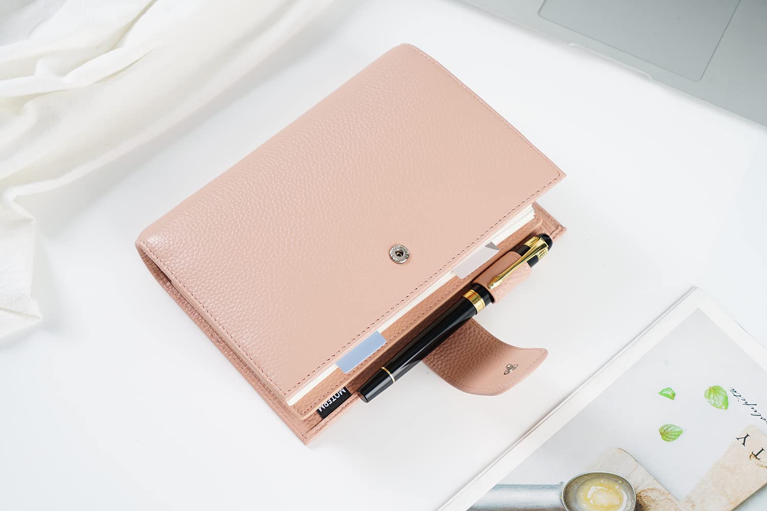 Moterm Agenda ad anelli personale Regular 2.0 Rings – Organizzatore in vera pelle (ciottoli rosa in polvere, anelli da 25 mm)