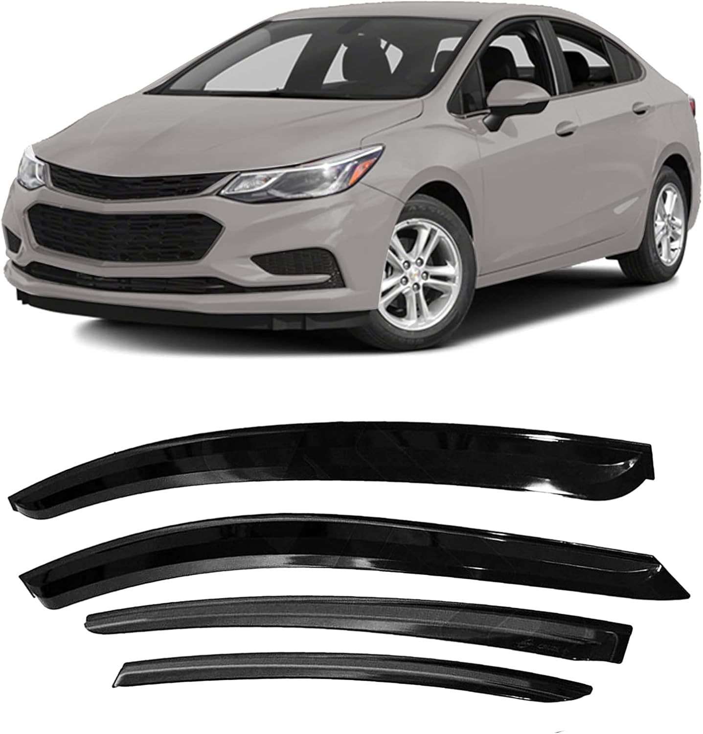Tape-On Window Visors 4-Piece for 2011-2015 Chevy Cruze All Models Sun Rain Guard Shield Shade Smoke 94611 black 11-15 Chevy Cruze