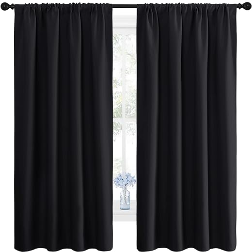 NICETOWN Black Blackout Curtain Blinds - Solid Thermal Insulated Window Treatment Blackout Drapes/Draperies for Bedroom (2 Panels, 42 inches Wide by 63 inches Long, Black)
