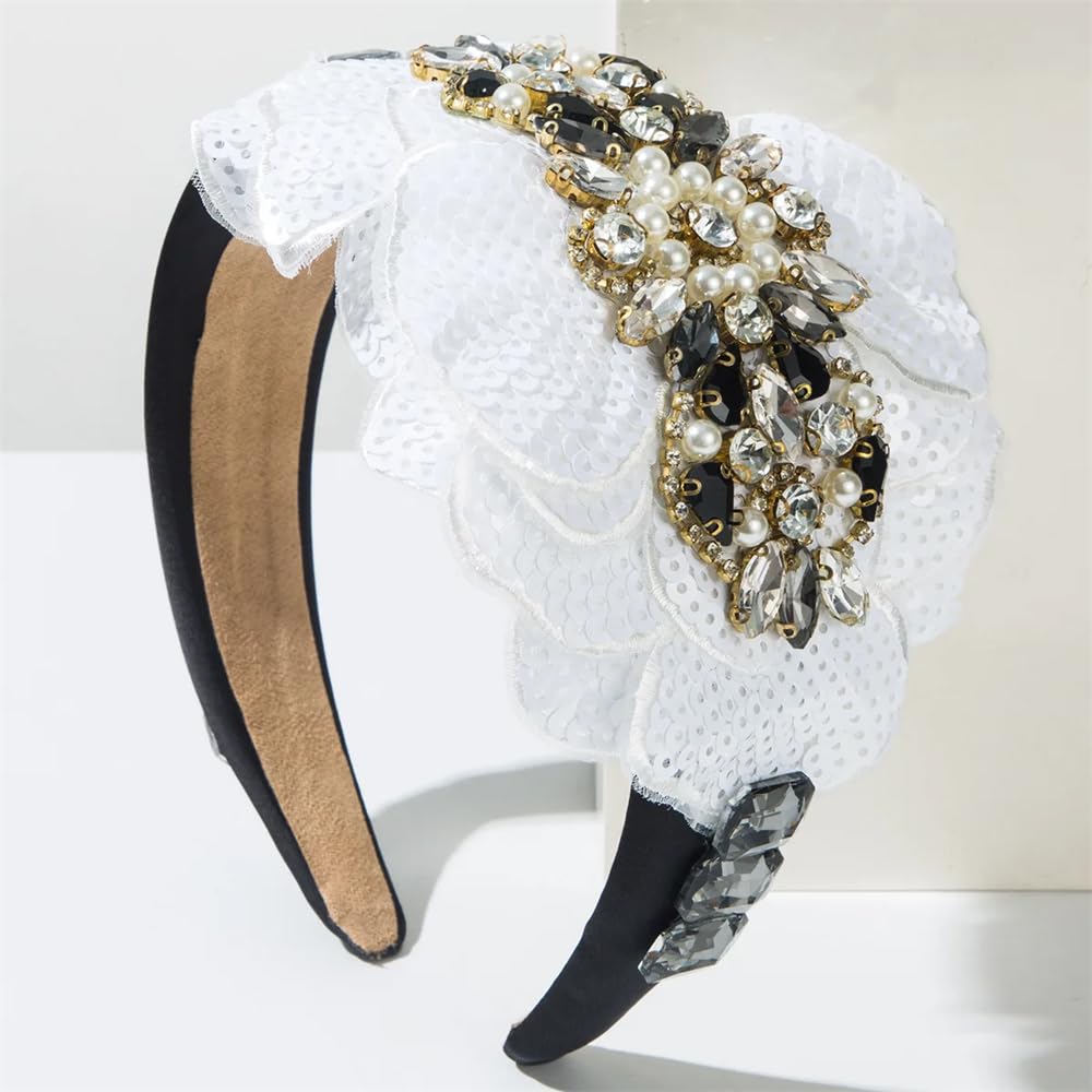 Fasce per capelli da donna con paillettes scintillanti fasce per capelli ampia fascia iridescente accessori per capelli nero