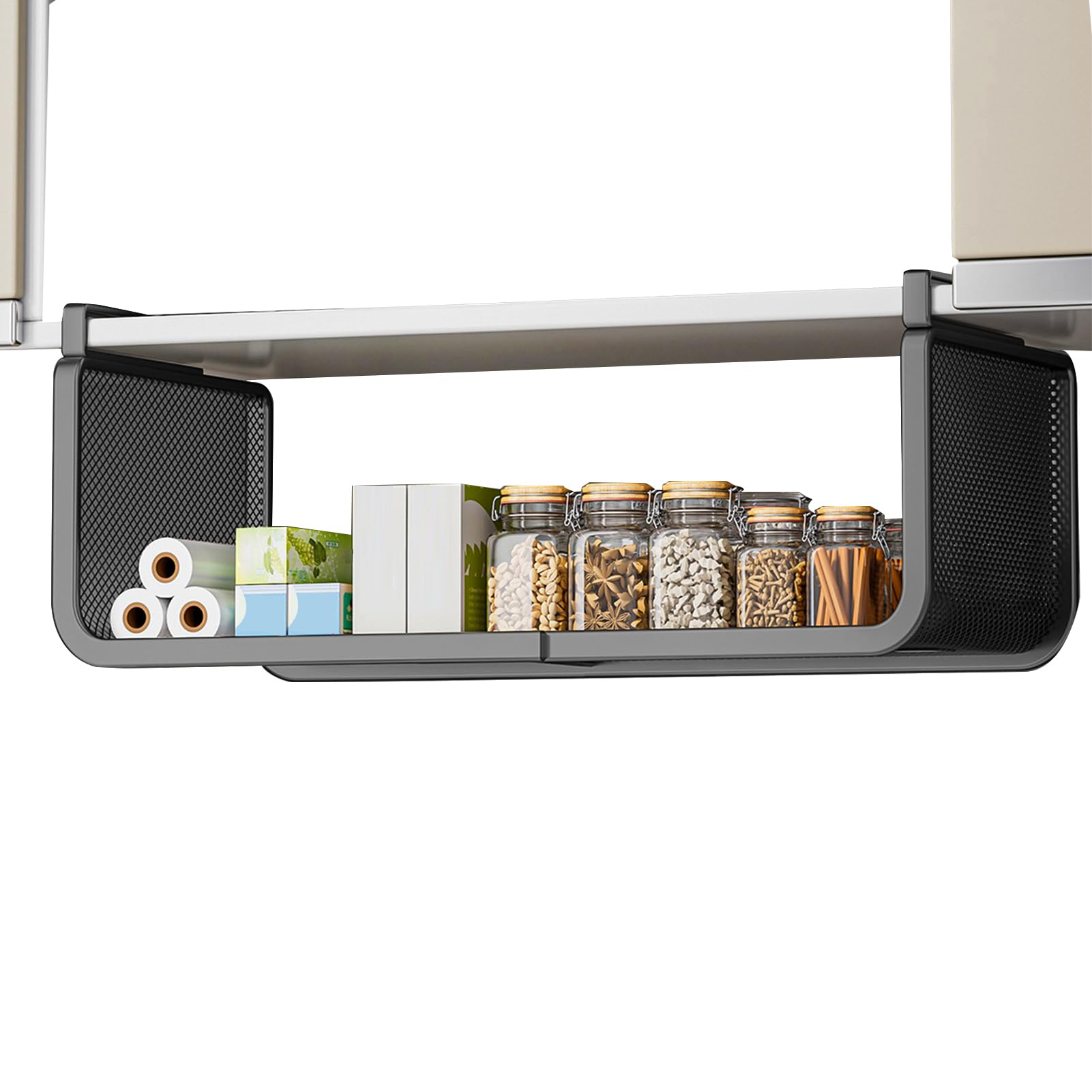 Cesta para debajo del estante, organizador expandible debajo del estante, contenedor de almacenamiento colgante con diseño ajustable, cesta de almacenamiento para armario, baño, cocina, estante