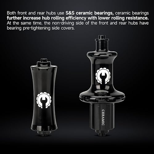 Miniatura 3 de ELITEWHEELS SLT - Ruedas de bicicleta de carretera de fibra de carbono 700C, cubo de rodamiento de cerámica sin cámara, juego de ruedas compatible