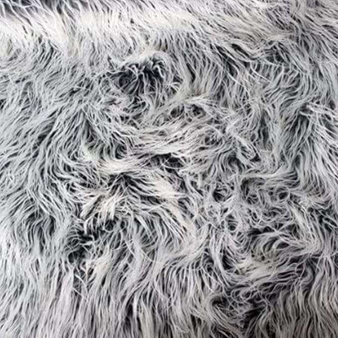 Faux Fake Fur Long Pile Luxury Shaggy Square Patches/Craft, Sewing, Cosplay, Costume, Decorations/Sold by Piece (Gray Frost, Mongolian - 1 Yard Piece)