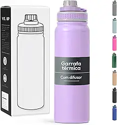 Garrafa Térmica 800ml - Aço Inox 304, Duplamente Isolada a Vácuo, Bebidas Geladas por 16 Horas e Quentes por 8 Horas, Tampa com Bico de Rosca (Lilás)