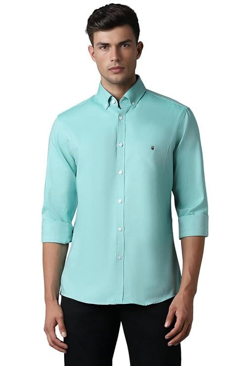 Louis Philippe Men's Slim Fit Signature Oxford Easy Care, Natural Stretch Full Sleeve Solid Casual Shirt, Cotton