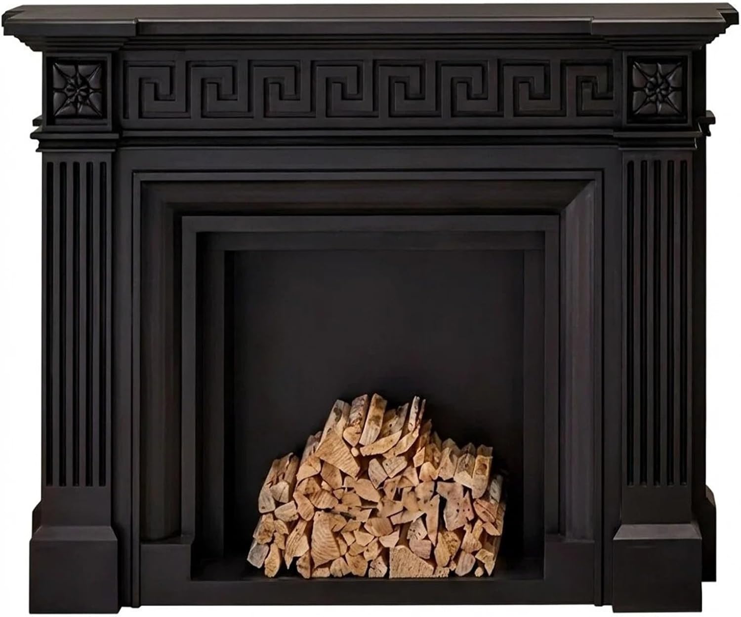Fireplace Mantel Solid Birch Wood Matte Black Fireplace Mantel Decorative Surround Decorative
