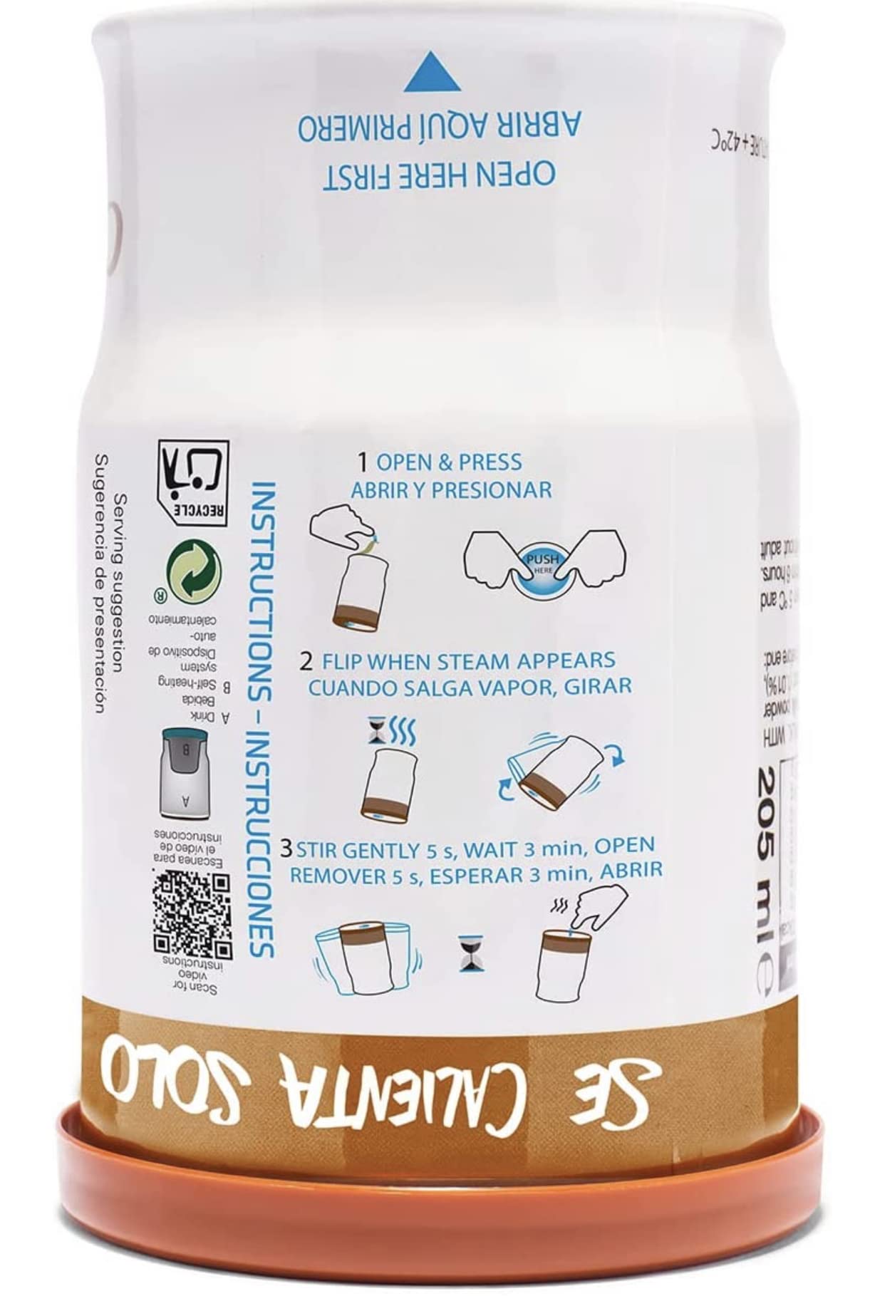 Autocalentable +42°. Cappuccino Caramelo. Lata autocalentable de 205 ml. Caliente en 3 minutos (paquete de 6)