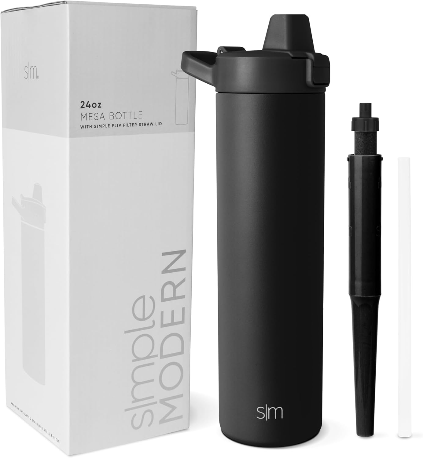 Simple Modern Filtered Water Bottle | Insulated Stainless-Steel Carbon Filter Travel Water Bottles | Reusable for Clean Drinking Water On The Go | 24oz, Midnight Black