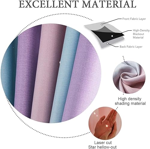 Miniatura 5 de UNISTAR 2 paneles de cortinas opacas y transparentes con estrellas para dormitorio, niñas, habitación de bebé, doble capa con recorte de estrellas,