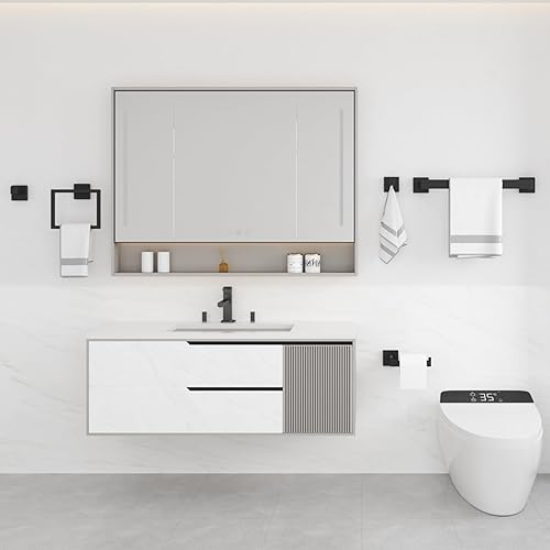 Miniatura 7 de Juego de accesorios de baño de 5 piezas, toallero para baño montado en la pared, acero inoxidable SUS304, negro mate