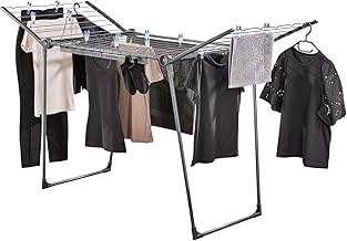 Leifheit Pegasus 200 Solid Black, Clothes Airer with Wings for Long Clothes, Stable Floor Airer for Indoor and Outdoor Use, Modern Design Clothes Airer