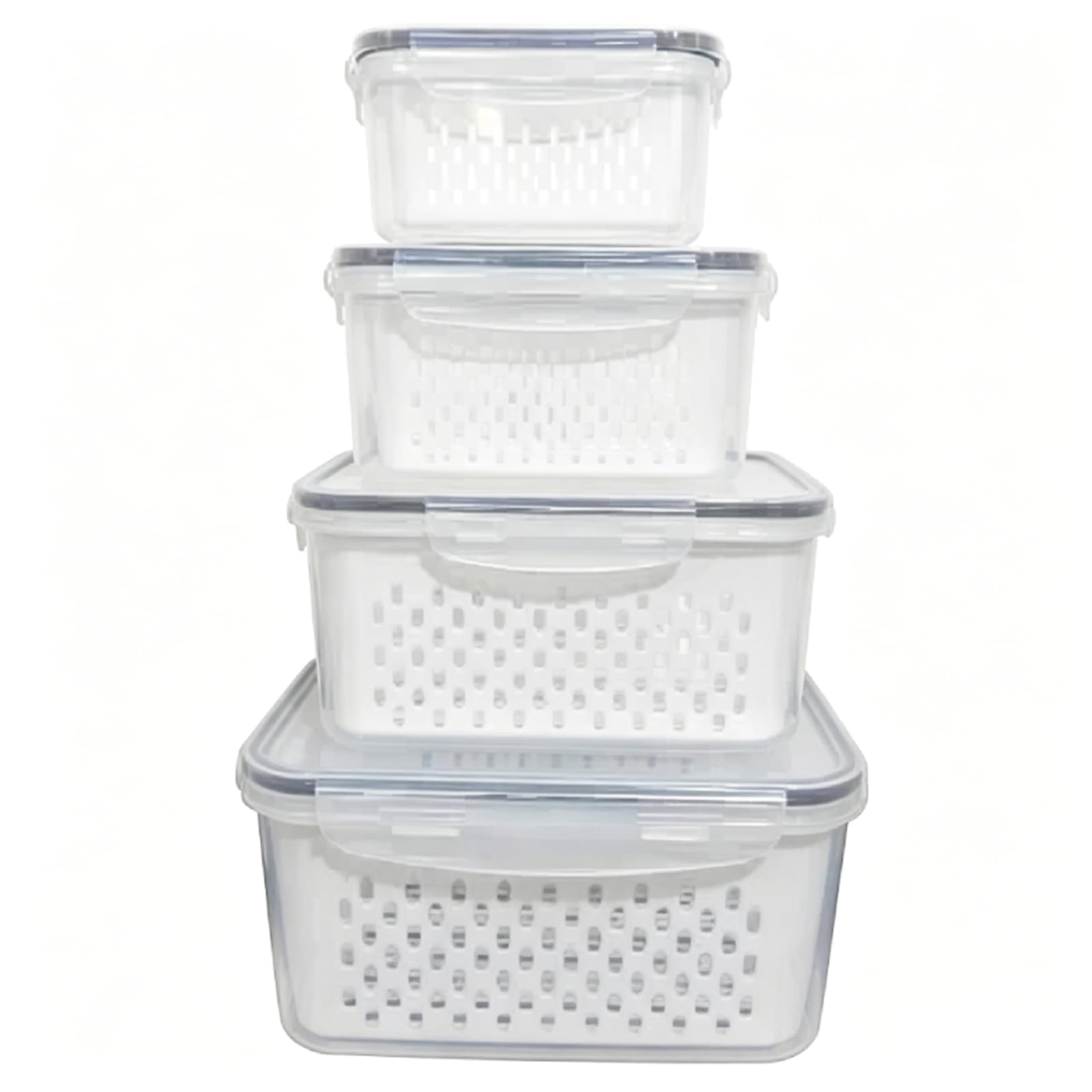 Kexpery Fruit Storage Containers with Removable Colander Airtight Food Storage Container Multi-Purpose Leakproof Fridge Food Organizer Bins for Kitchen/Pantry/Refrigerator(Grey) (A)