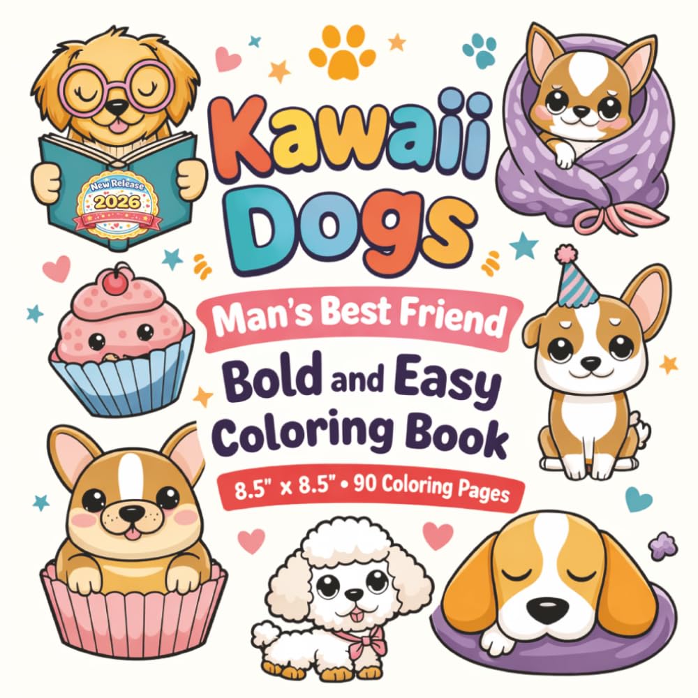 Kawaii Dogs - Man's Best Friend: Super Cute Kawaii Dogs, Playful Puppies, Happy Paws and Wholesome Pet Moments, Bold and Easy Coloring Pages for ... Adults and Dog Lovers, Large 8.5" x 8.5"