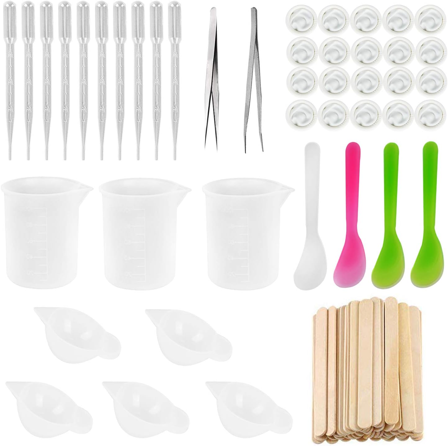 HOMEIDOL Epoxy Resin Tools Kit--8pcs Silicone Measuring Cups100ml &10ml, Tweezers with Mixing Sticks,10pcs Dropping Pipette, 20 Finger Cots and 4 Stirring spoons for Epoxy Resin, Casting Molds, Slime