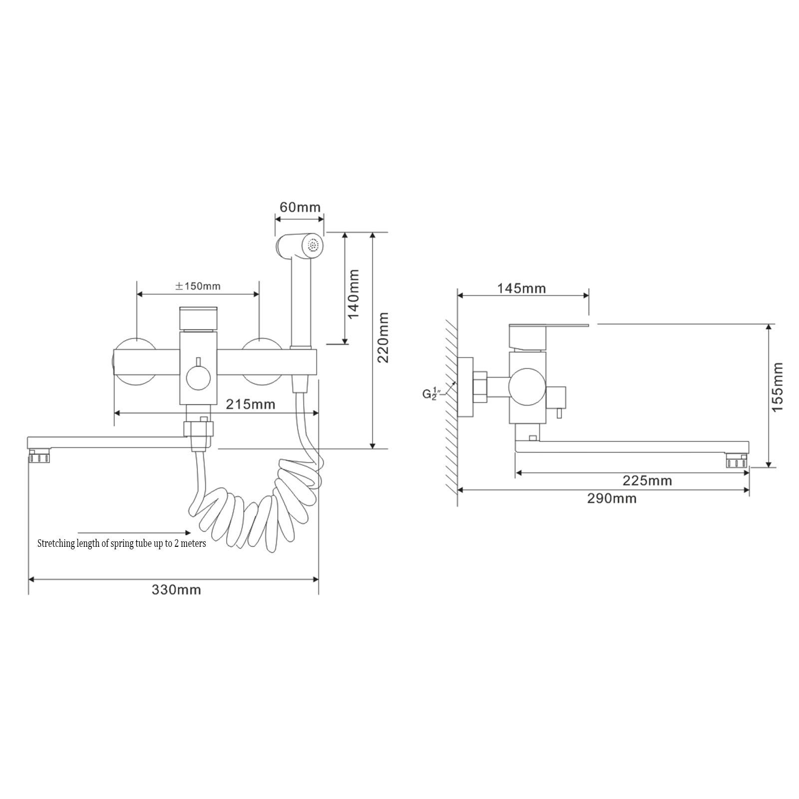 Wasserhahn Küche Wandarmatur Für Küche, Mit Spritzpistole Und 2 Wasserstrahlarten, Wasserhahn Wand Schwenkbarem 360°-Auslauf,Einfache Montage Küchenarmatur Wandmontage (Gebürstetes Nickel)