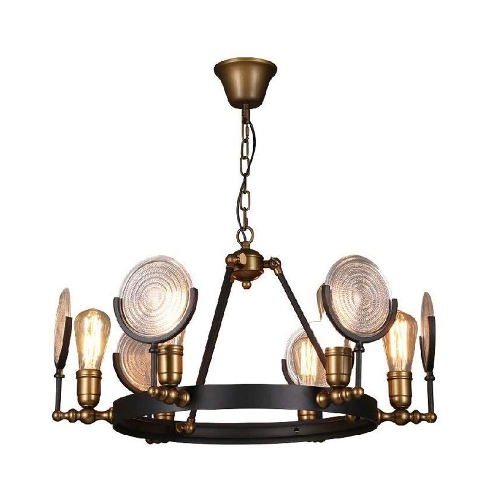 Lustre européen et villageois à 6 lumières avec abat-jour en verre et douilles E27