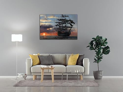 Vista 12 de RAOMAAE Cuadro de arte de pared de batalla naval, barco pirata, velero, póster impreso, lienzo moderno, hogar, sala de estar, oficina, decoración
