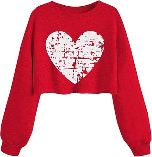 Valentine's Crop Sweatshirt Women Funny Lover Heart Graphic Lantern Long