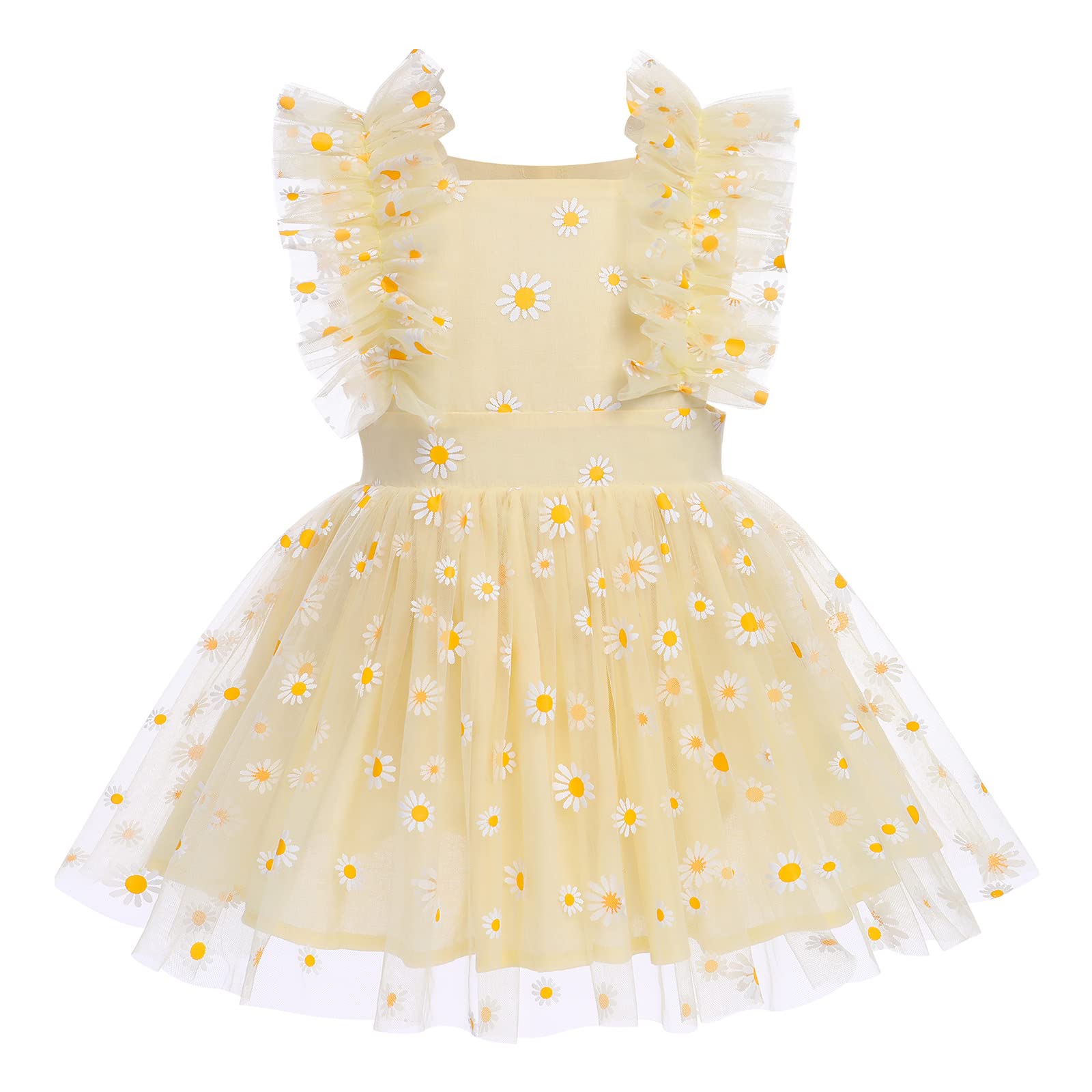 IMEKIS Vestido de cumpleaños para niña con flores, manga de pajarita y lunares coloridos, vestido de tul, princesa, tutú, mariposa, vestido de verano, boda, vacaciones, vestido de fiesta, champán, 12