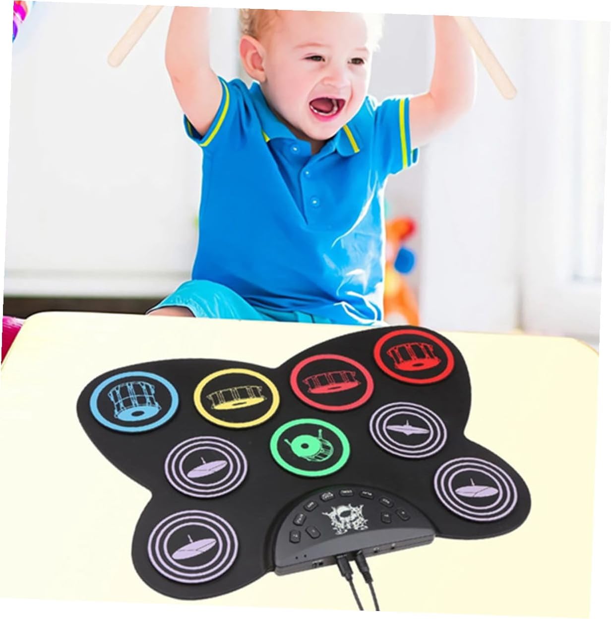 大人と子供向けロールアップ式電子ドラムセット 多彩なデモ曲 リズム搭載 録音 再生機能付き練習用ドラムキット 持ち運び便利なポータブ