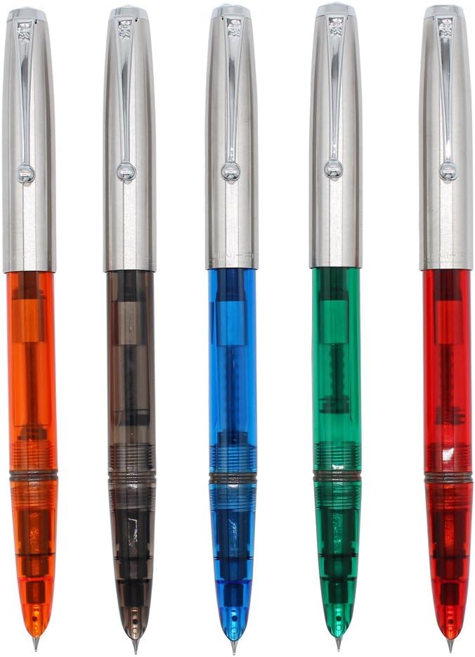 5 PCS Jinhao 51A Plastic Fountain Pen Set, Transparent, Diversity Color(Blue, Green, Grey, Orange, Red)