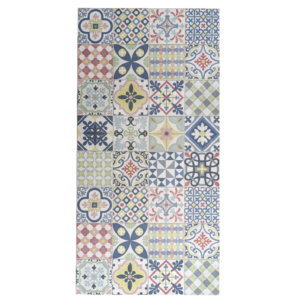 Alfombra de Vinilo Multicolor con Diseño Geométrico y Floral, Resistente, Fácil de Limpiar,Ideal para Cocina, Baño .. HIDRAMULTI (80X120 cm)