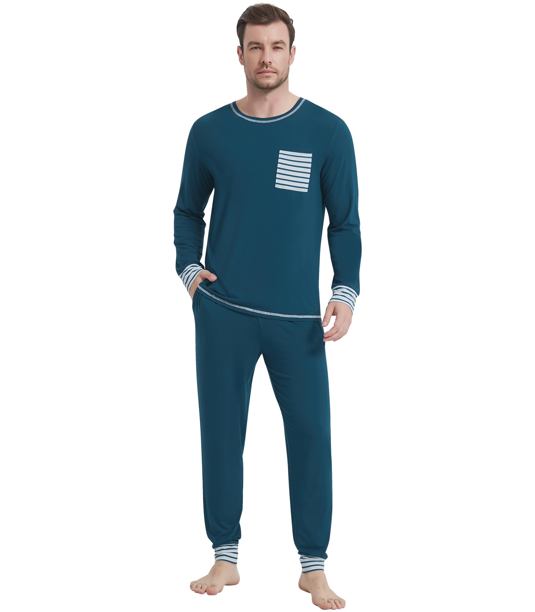 NACHILA Mens Pajamas Set Viscose Made from Bamboo Henley Top Sleep Pants