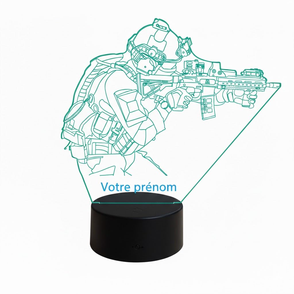 Lampe 3D Commando personnalisable 16 Couleurs 4 Modes Télécommande Veilleuse Décoration Made in France