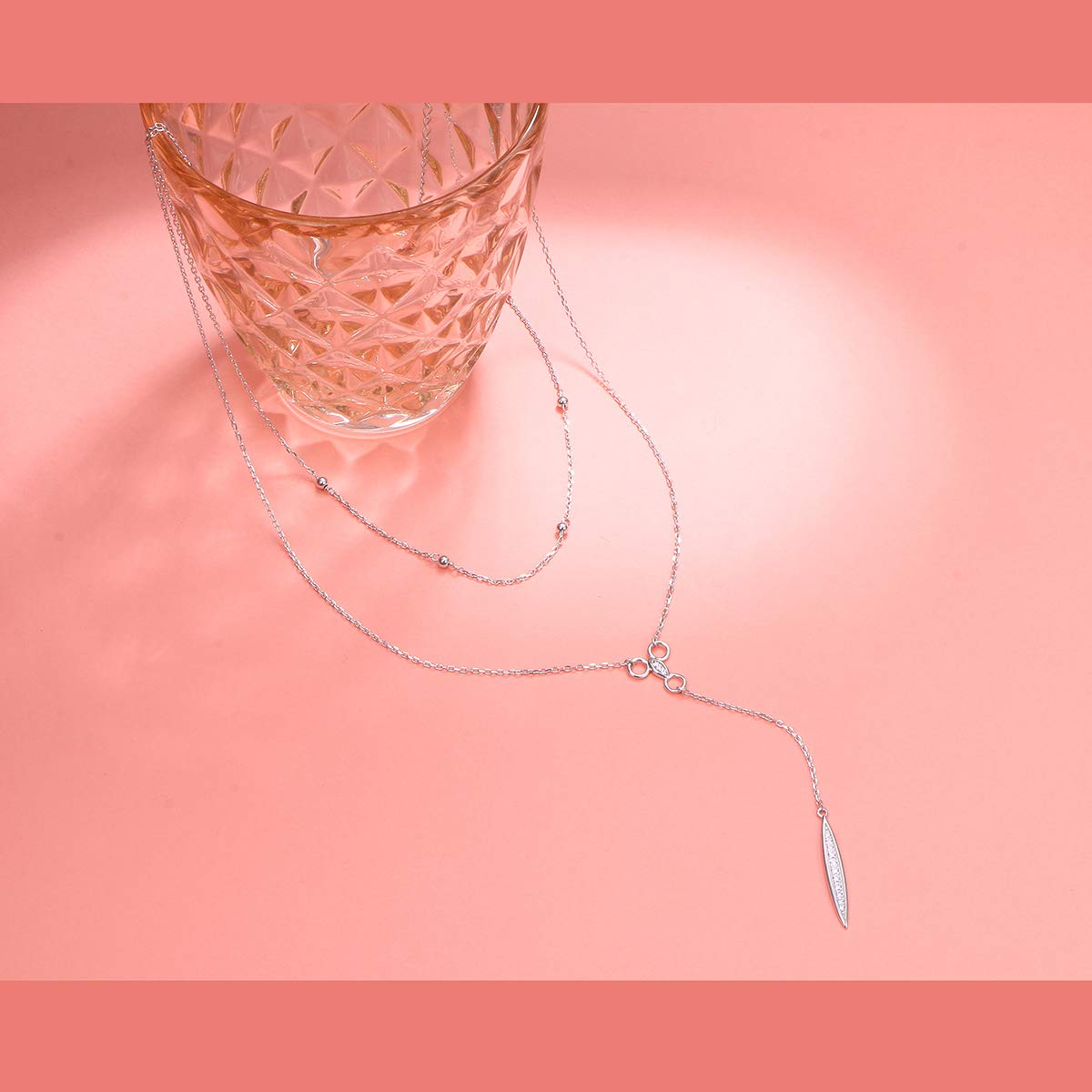 Flyow Collana da donna multistrato in argento Sterling S925, con perle, con zirconi marchese, Y Lariat, collana a catena lunga, regalo per donne e ragazze