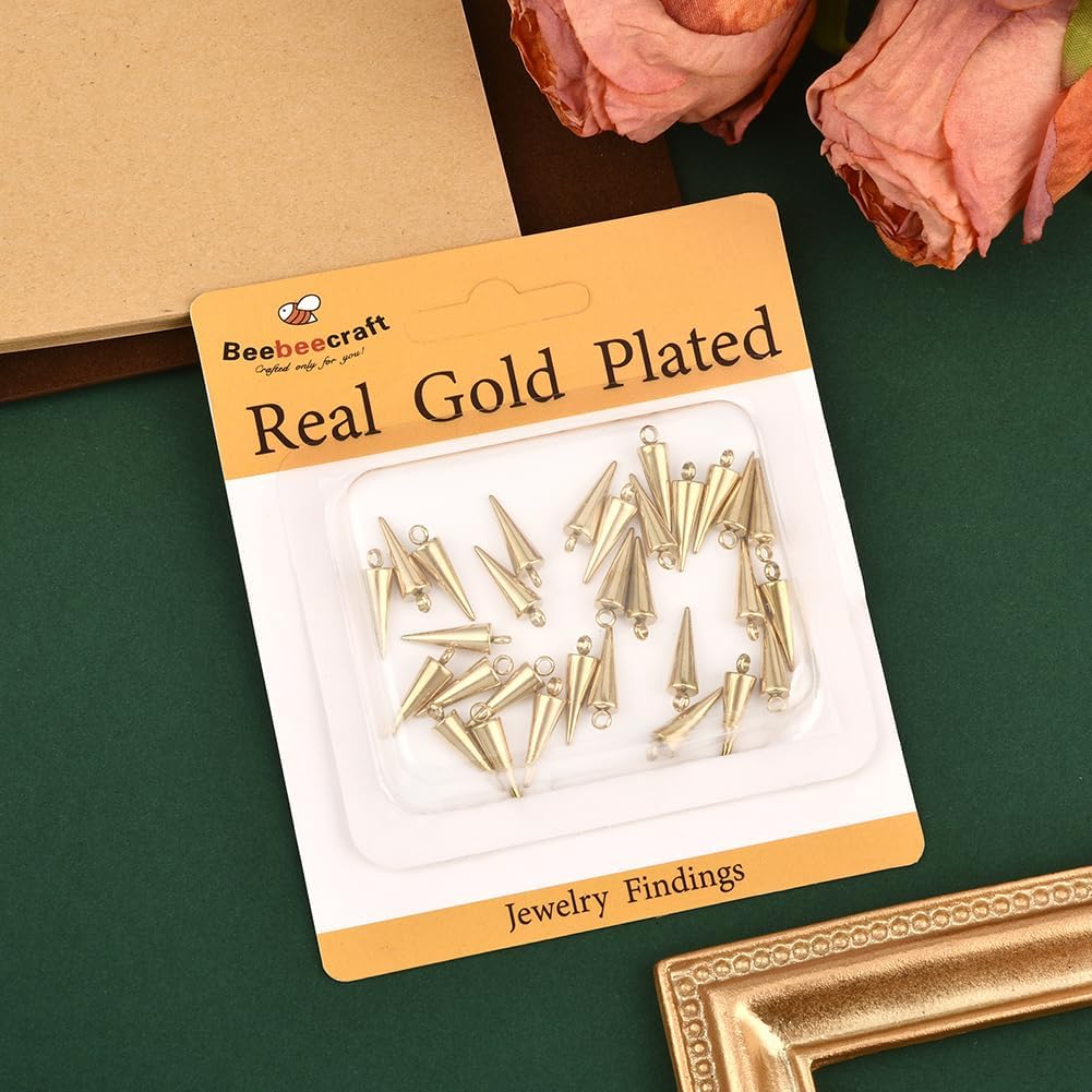 Beebeecraft 1 Box 30Pcs Cone Charms 18.5x5.5mm 18K Gold Plated Stainless Steel Small Spike Charms for Jewelry Making Necklace Necklace Earring DIY Crafts - Image 6