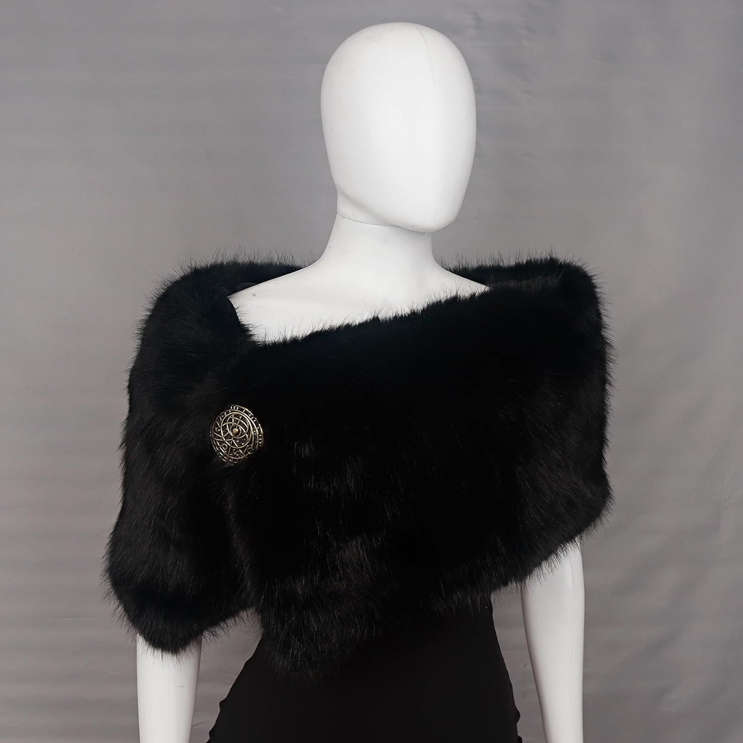 L'VOW Women Viking Faux Fur Shawl and Wrap Fur Stole with Medieval Brooch Fur Collar for LARP GoT Warrior Costume Accessories