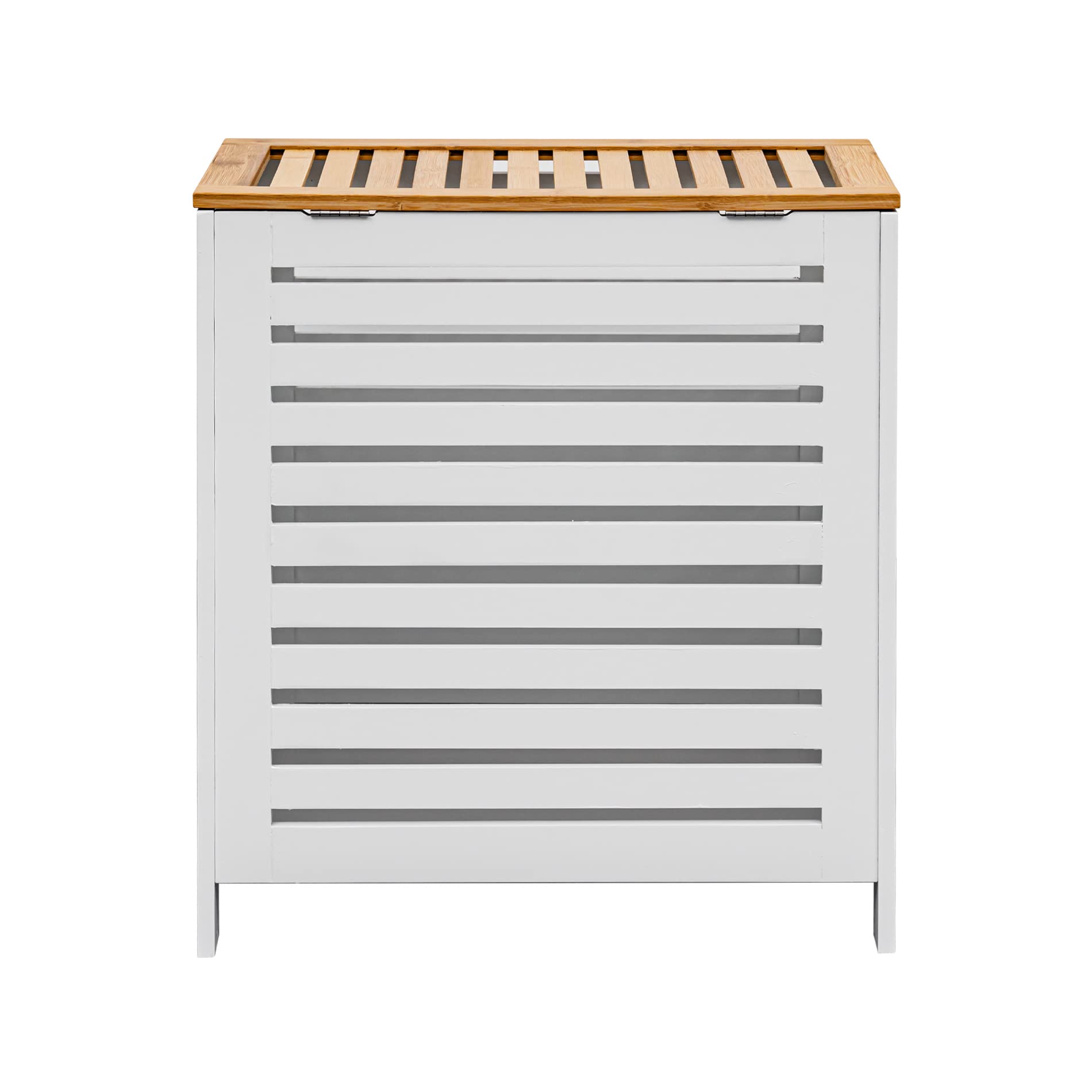 Rebecca Mobili Panier à linge avec couvercle en bois de bambou Mdf, blanc brun, gain de place Salle de bains Organisation du linge - Dimensions HxLxP : 55 x 50 x 30 cm - Art. RE6711