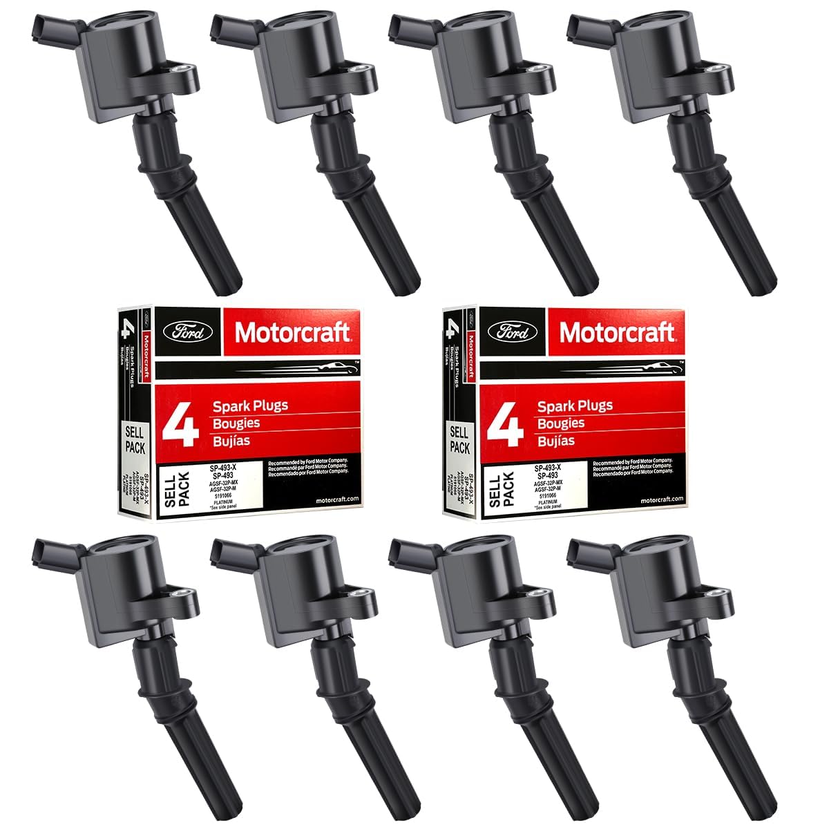 MAS Set of 8 Ignition Coil DG508 and Motorcraft Spark Plug SP493 compatible with Ford Lincoln Mercury 4.6L engines DG457 DG472 DG491 F523 3W7Z12029AA 1L2U12029AA 1L2U12A366A