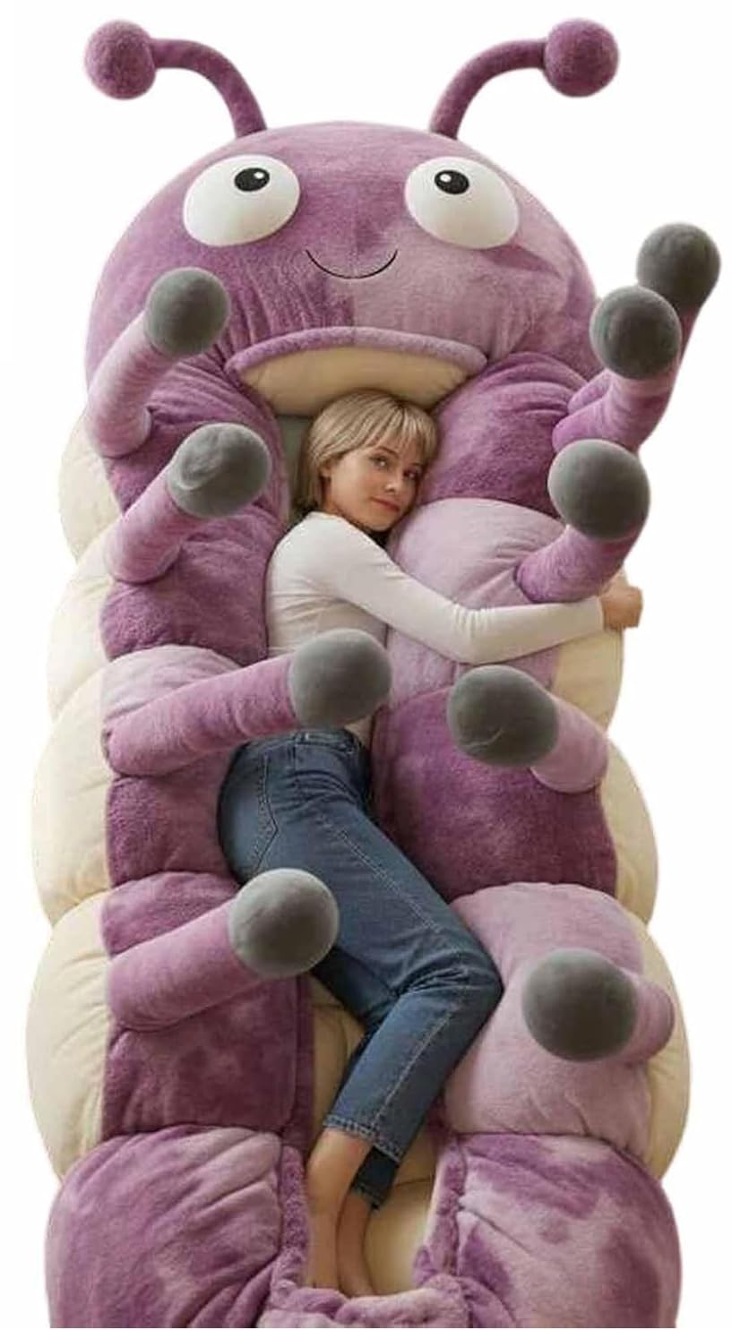 Hugging Caterpillar Sleeping Bag, Plush Cocoon Lounge Pods with Adjustable Pull Cord, Full Body Plush Lounger, Oversized Caterpillar Sleeping Bag, Animal Sleepings Bags for Adults F