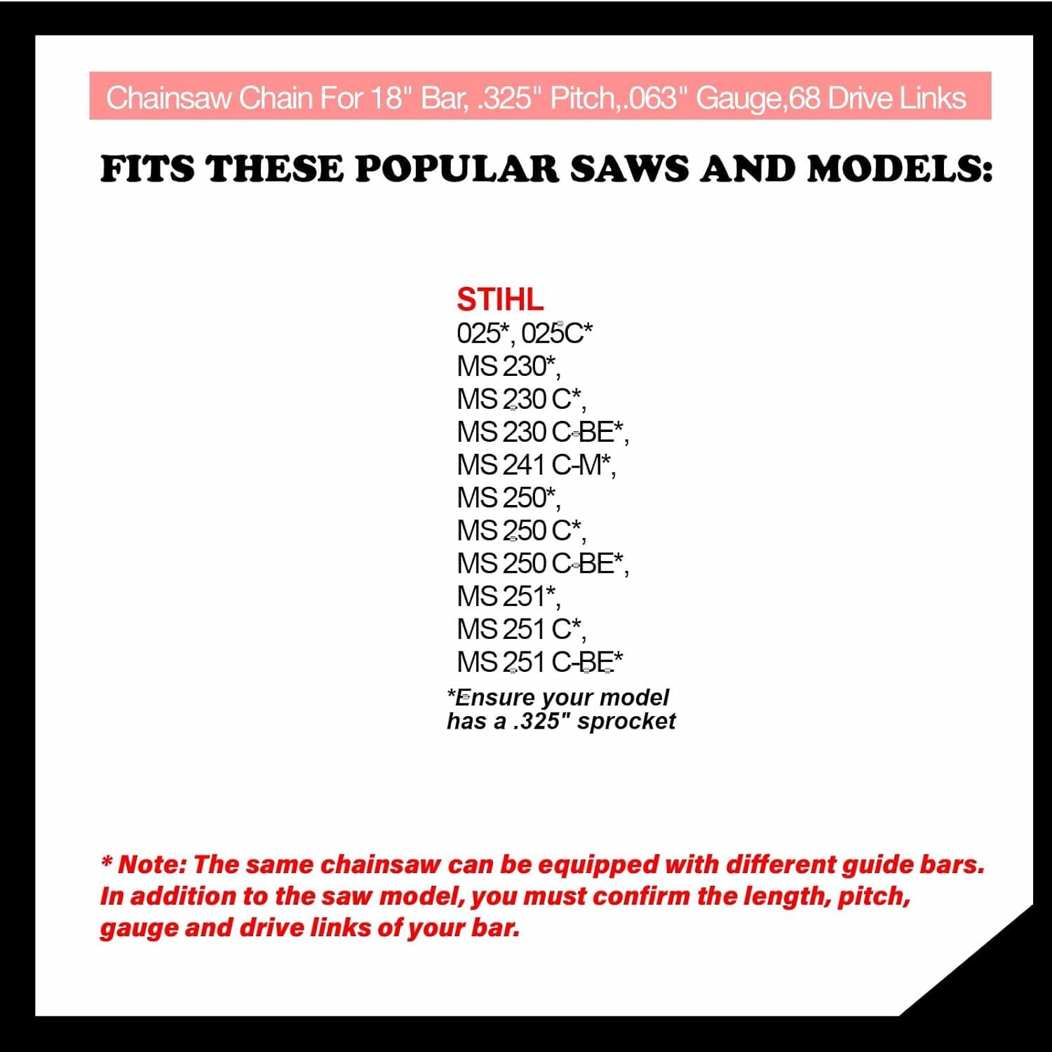 Snapklik.com : 18 Inch Chainsaw Chain .325" Pitch, 063" Gauge, 68 Drive ...