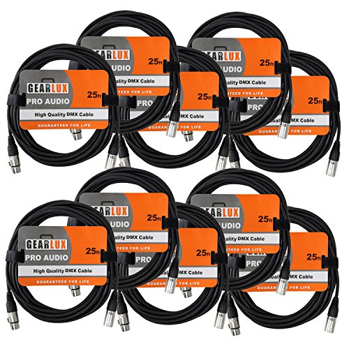 Image of Gearlux DMX Cable, 3 Pin, Male to Female, 25 Feet - 10 Pack