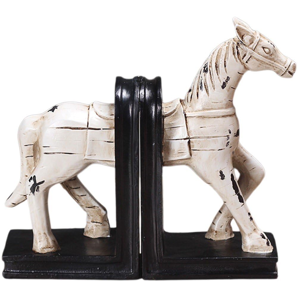 Serre-livres cheval en résine vintage pour décoration de bureau et étagère de salon