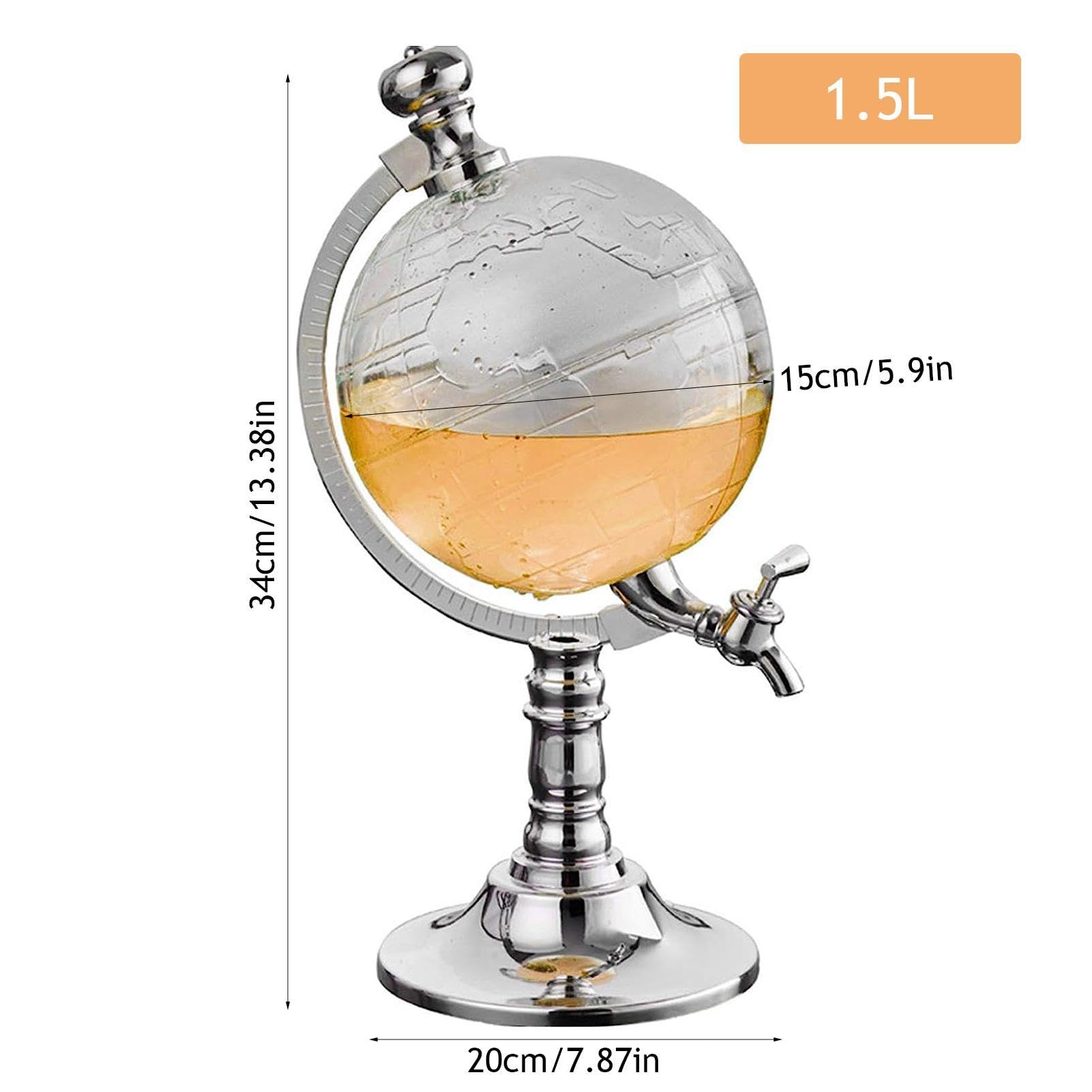 Globo di decanter per whisky - Set di decanter in vetro per vino | Dispenser versatore aeratore per vino con decanter a globo da 1,5 l, accessorio trasparente per feste da bar e club con imbuto e tapp