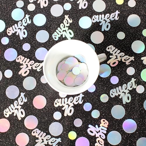 Image of 16th Birthday Confetti for Tables Iridescent Circle Dots Sweet 16 Birthday Party Decorations for Girls Happy16th Birthday Table Scatters Decor Supplies 300PC