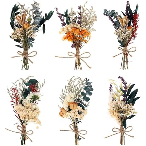 Fuyamp Mini Boho Dried Flower Bouquet Set of 6 Natural Dried Flowers Small Bouquets Real Plants Bundle Bohemian Flower for Wedding Photo Frame Gift Box Home Vase Decorations DIY Craft(About 5-7'') Cover