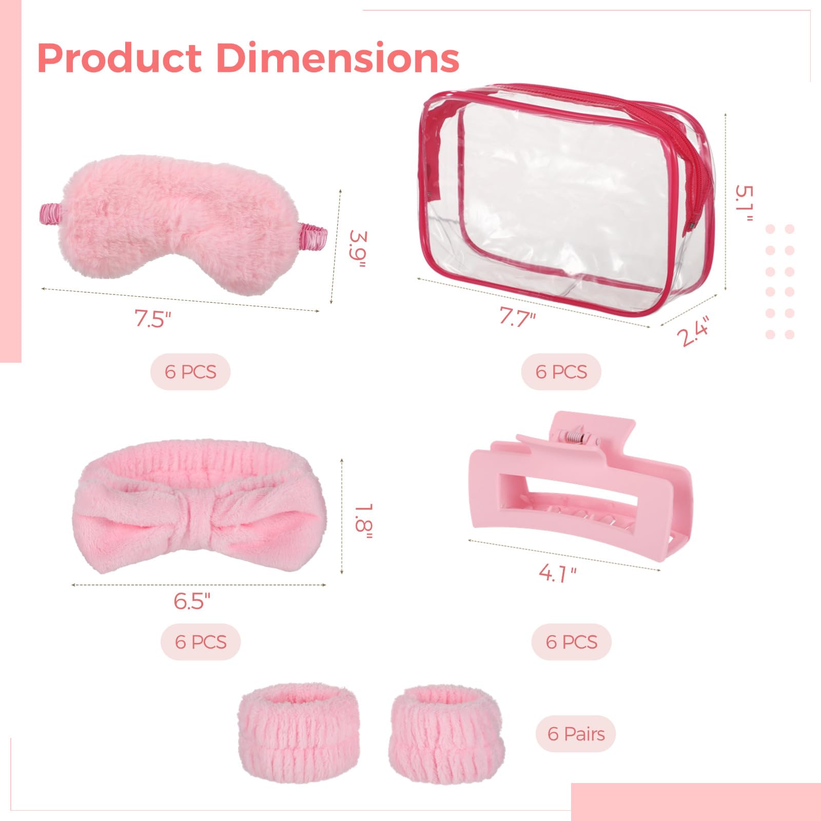 6 Sets rosa Partygeschenke, rosa Sleepover-Partyzubehör, inklusive Augenmasken, Stirnbänder, Krallenklammern, Armbänder, Kosmetiktaschen, Slumber Spa Partyzubehör