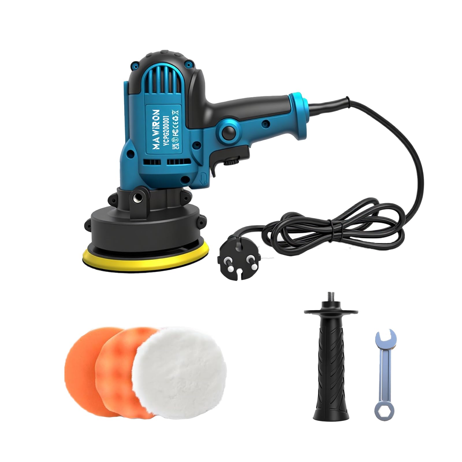 Pulidora profesional con control de velocidad de 6 niveles (1000-3000 rpm) y vibración excéntrica, para reacondicionamiento de coches, corrección de pintura, encerado（250W）