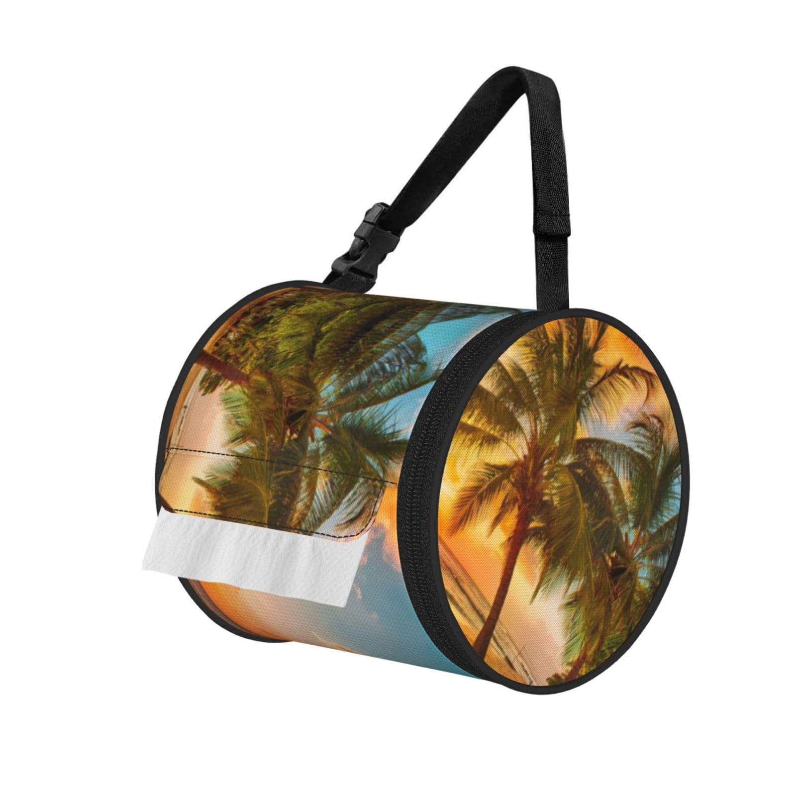 Sunset Hawaiian Palm Tree Print Fashion Tissues Organizer Box, Hanging Tissue Holder For Purse Coins For Car Office Daily Outing