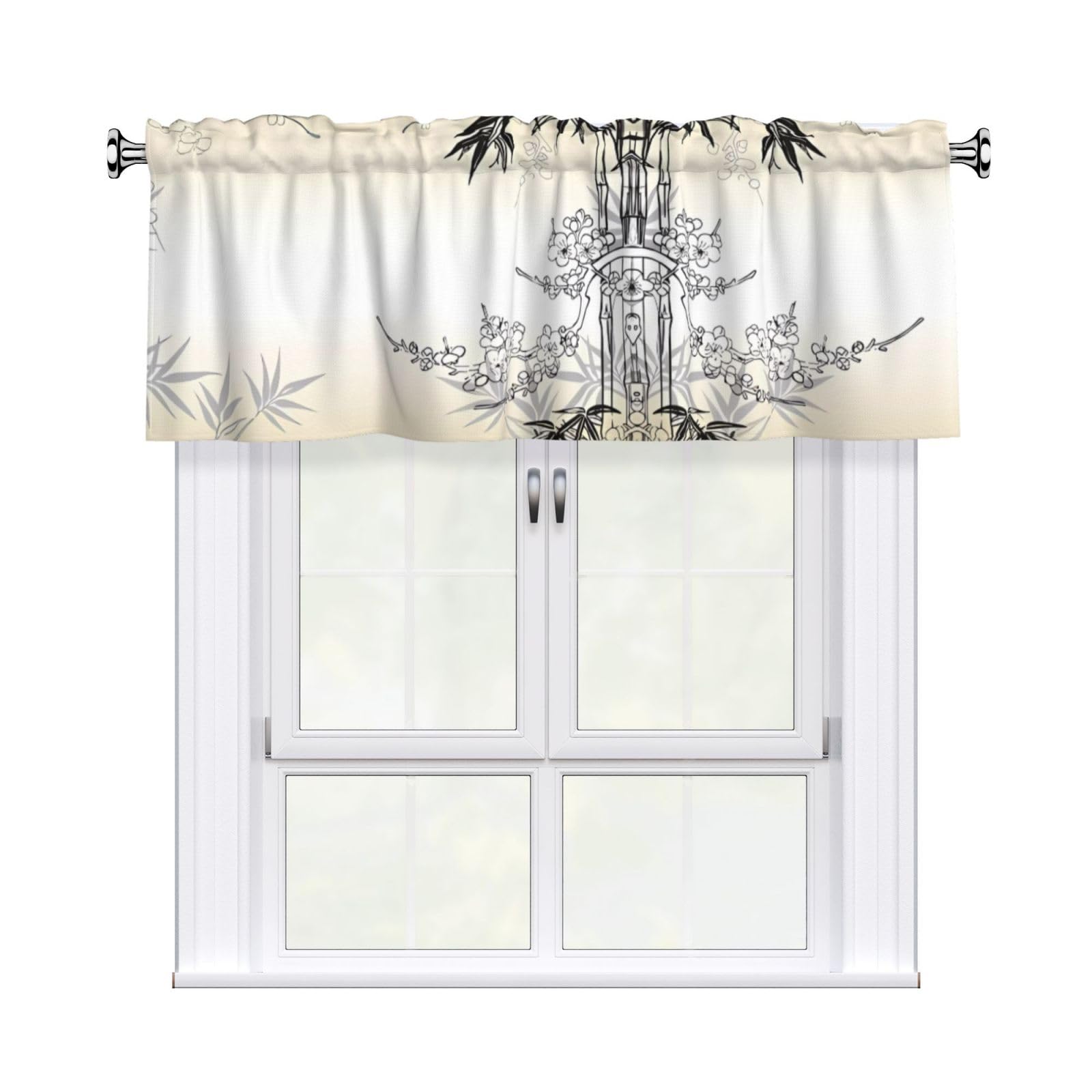 YYHHAOFA Bamboo and Cherry blossoms Tree Zen Prints Durable Kitchen Window Layer – 54x18 Inch 100% Polyester Valance with Precision Construction