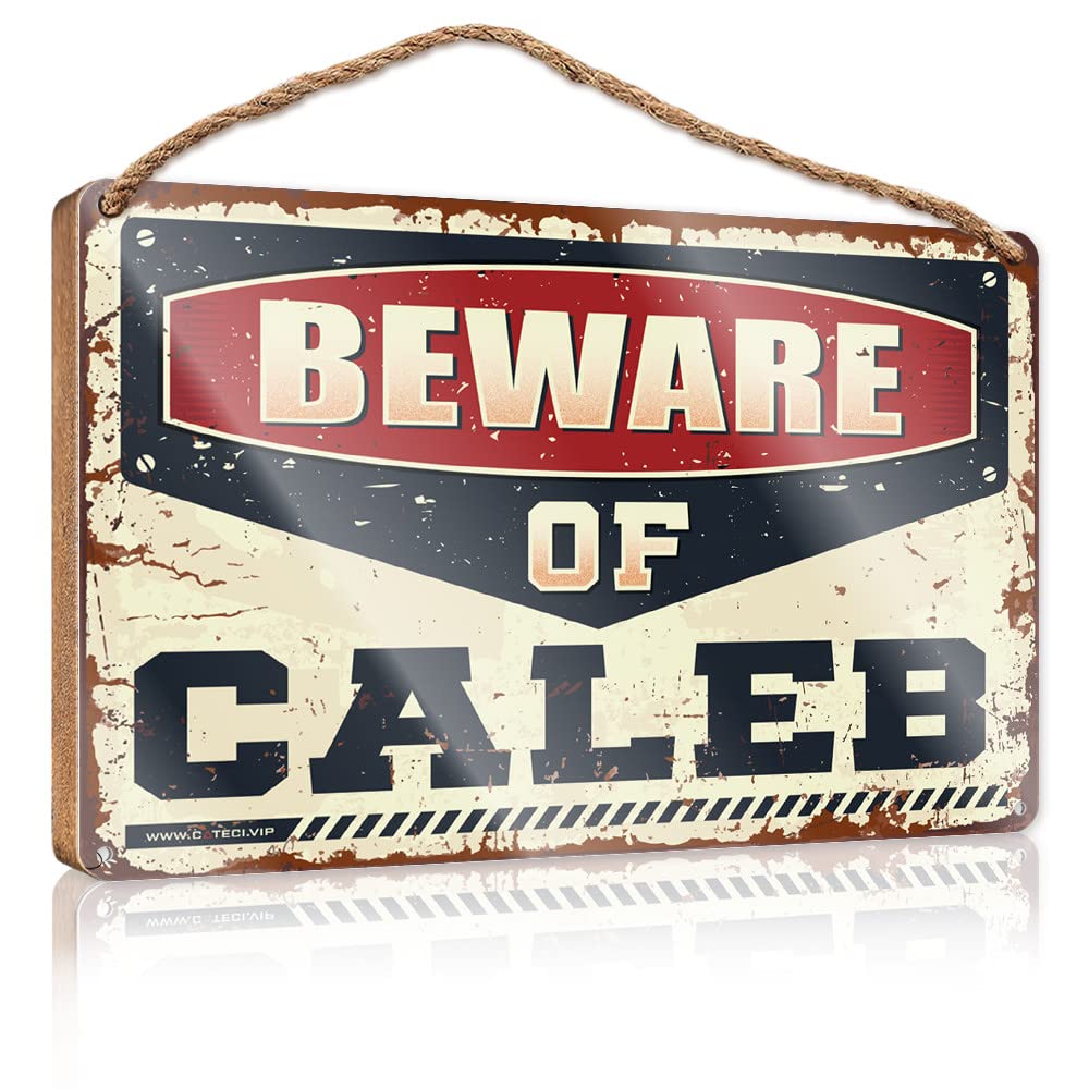 DTHA Hanging Wooden Plaque Beware Of Caleb Wooden Sign Restroom Sign Funny Bathroom Decor Wall Art(15X28CM)