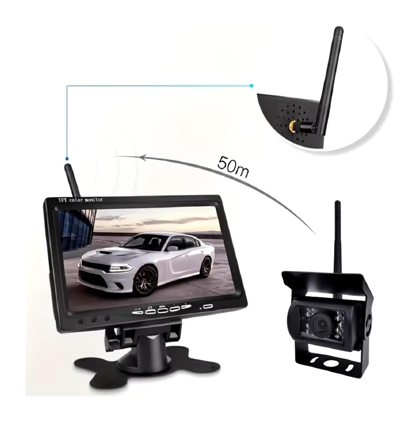 Cámara para Camión AHD De 7 Pulgadas 1080P Monitor Respaldo Señal Digital BSD, Advertencia Punto Ciego para RV Modo Alimentación por Enchufe Cámara de Respaldo